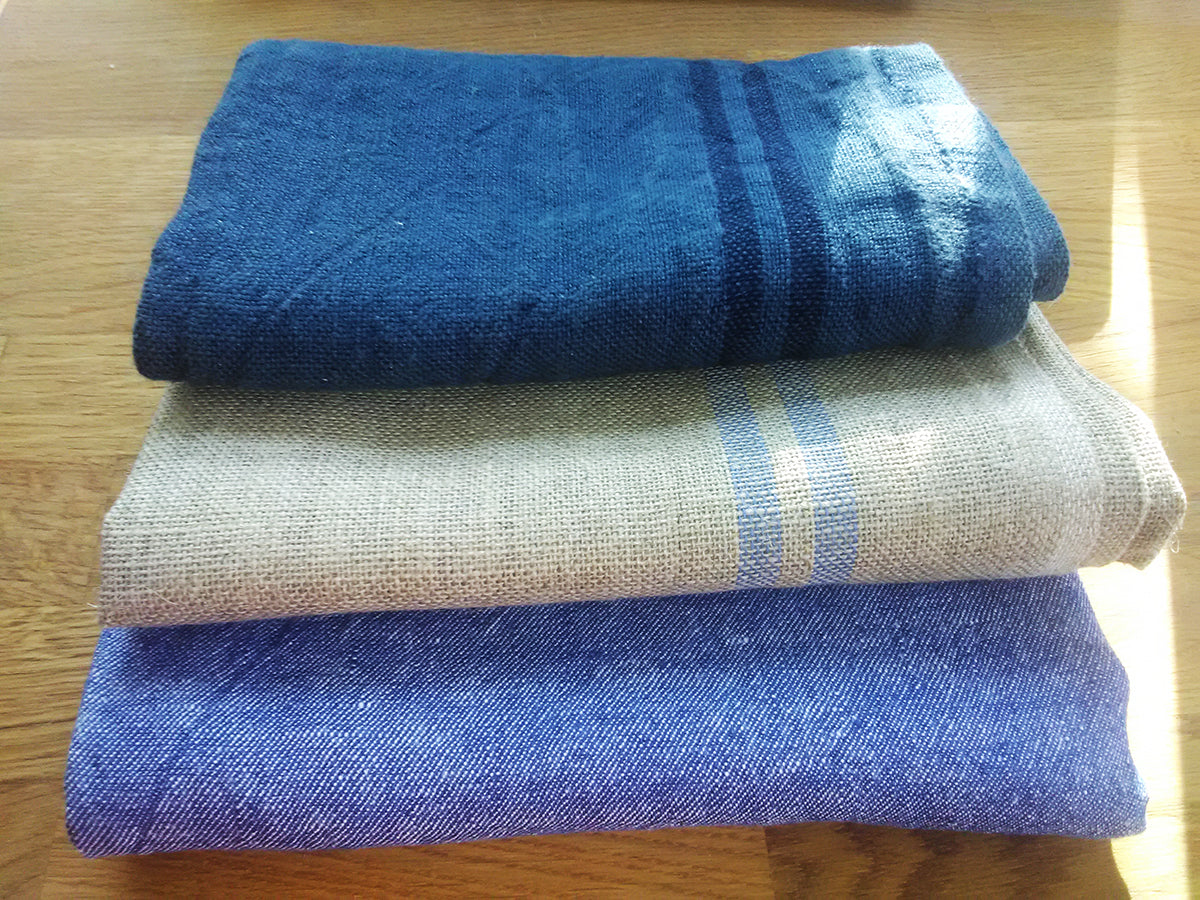 Set of 2 Linen French Stripe Kitchen Towels - Blue