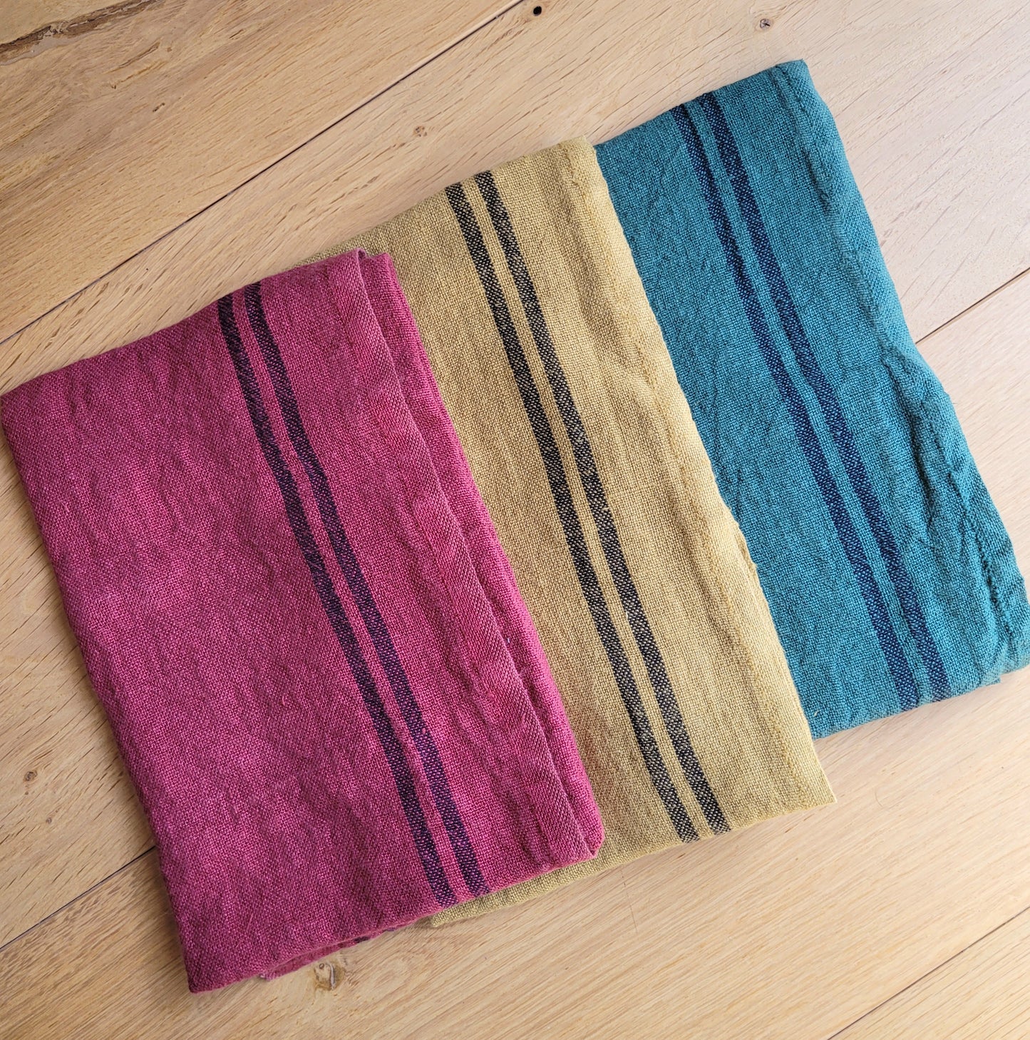 Festive Trio of French Vintage Pre-washed County Style Linen Tea Towels