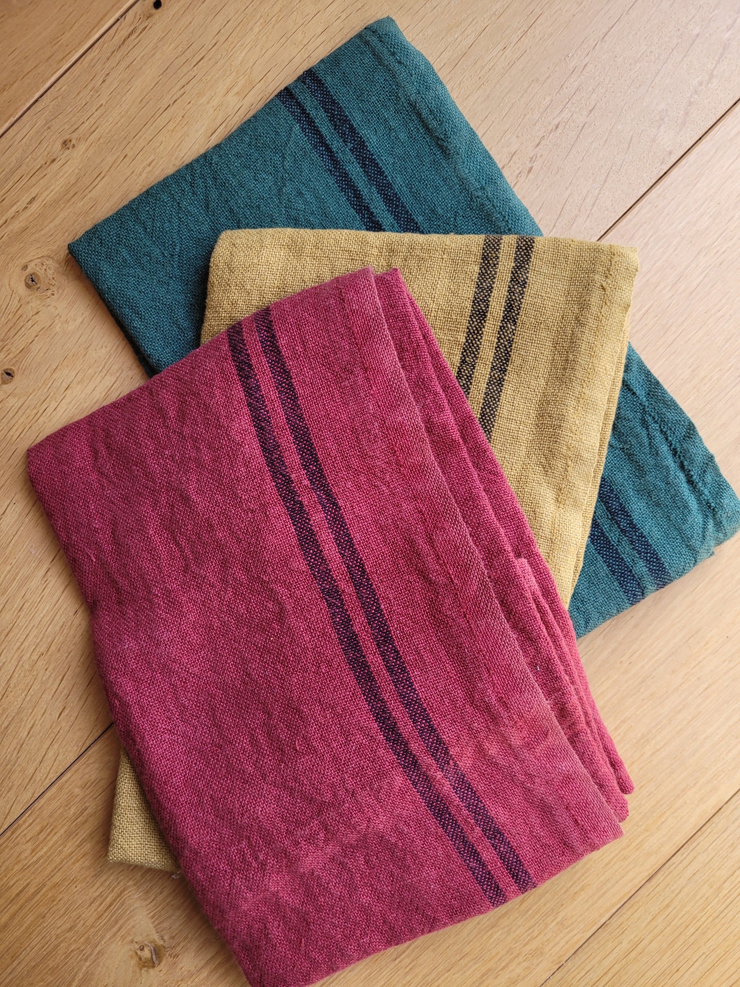 Festive Trio of French Vintage Pre-washed County Style Linen Tea Towels