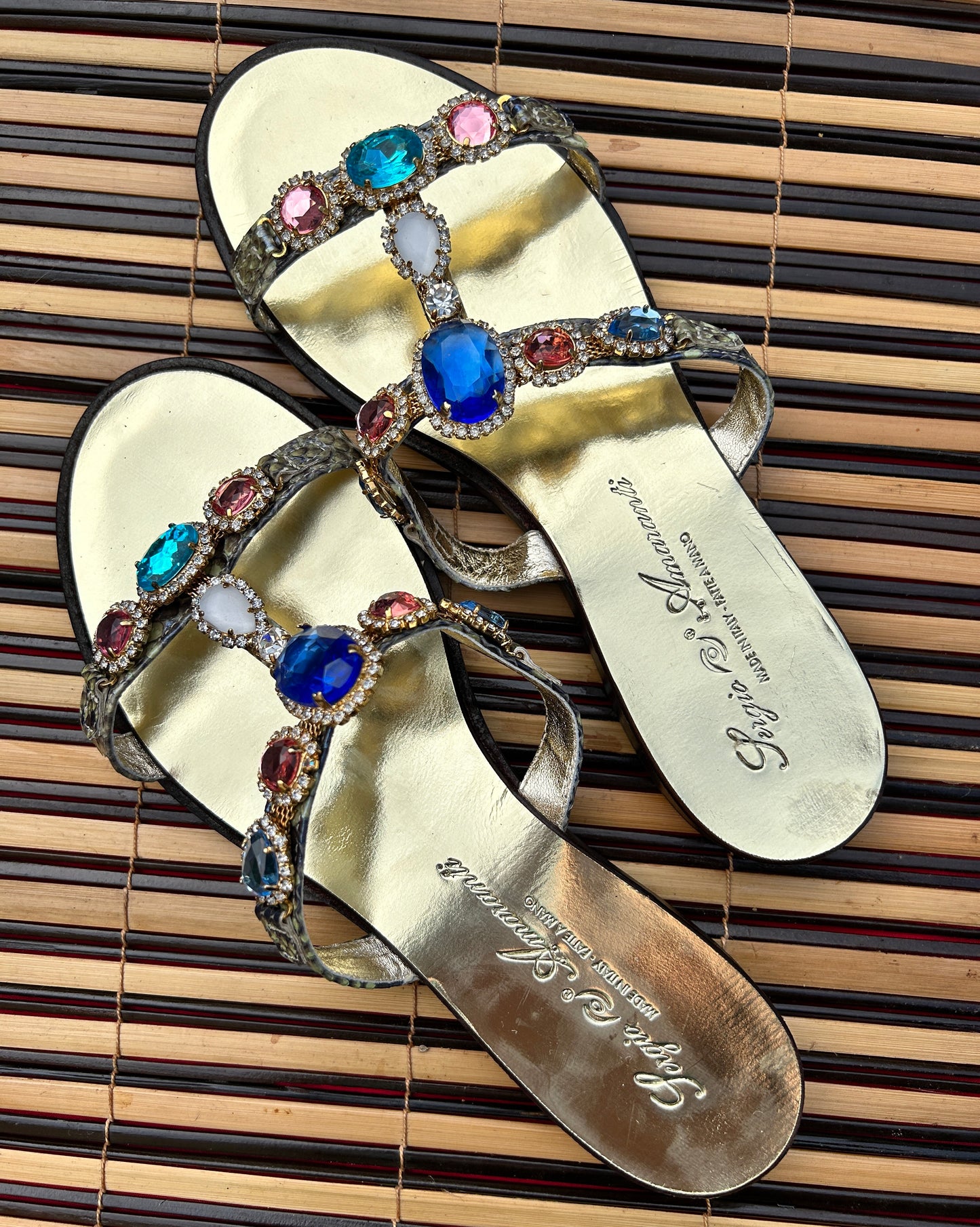 Blue Swarovski Jewelled Italian Sandals