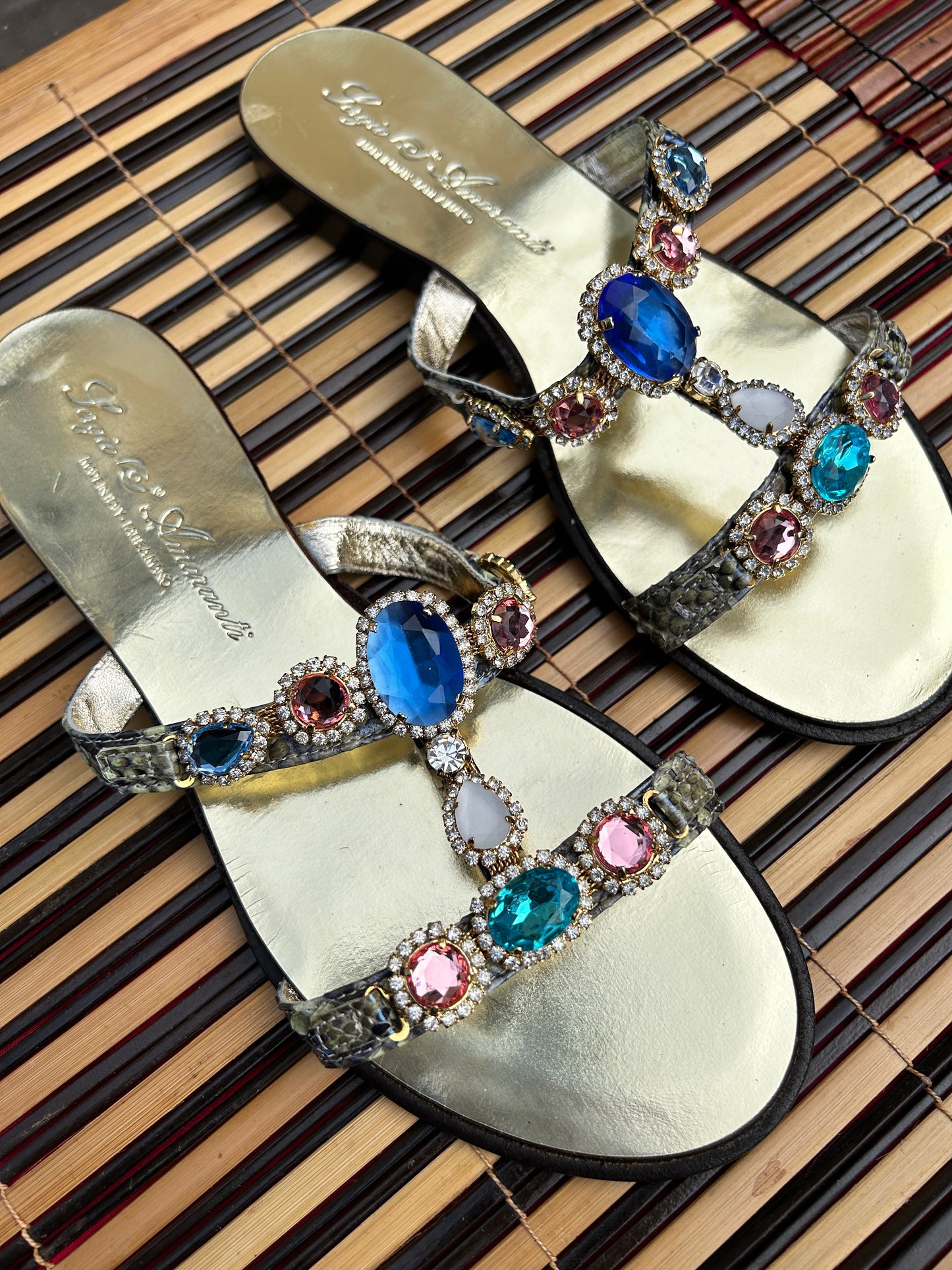 Blue Swarovski Jewelled Italian Sandals