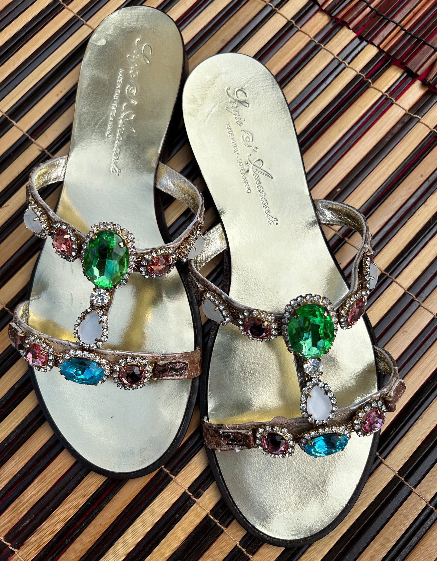 Green Swarovski Jewelled Italian Sandals