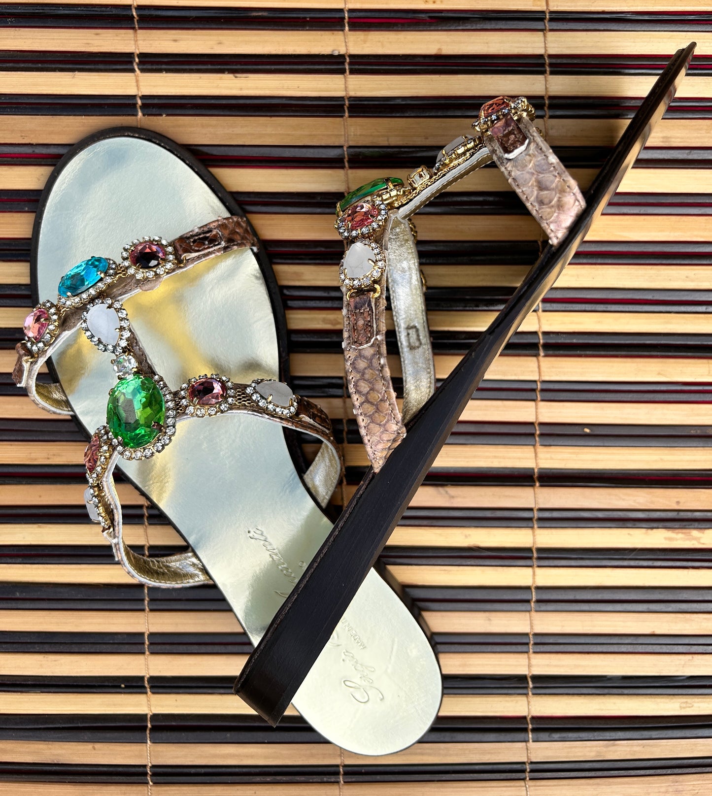 Green Swarovski Jewelled Italian Sandals