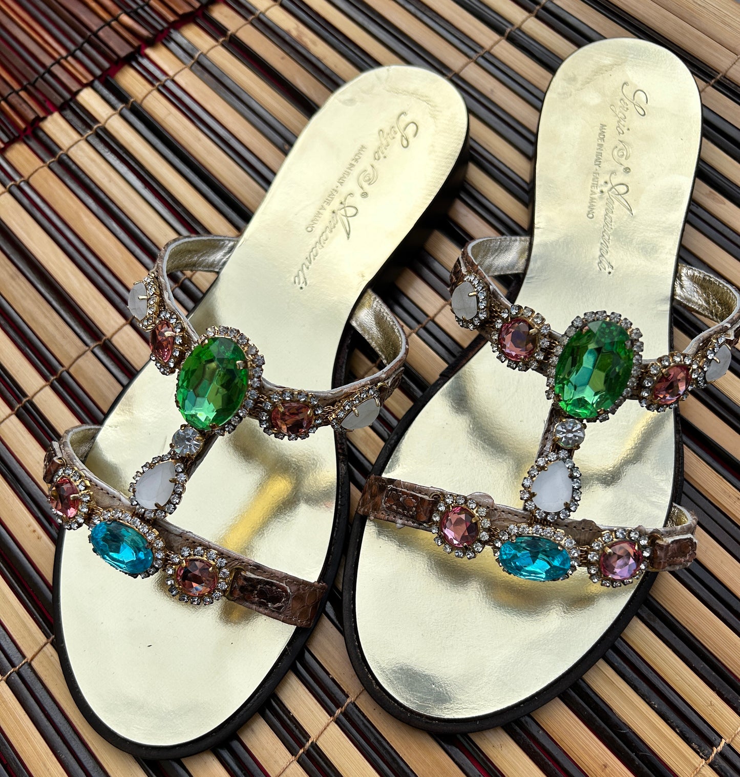 Green Swarovski Jewelled Italian Sandals