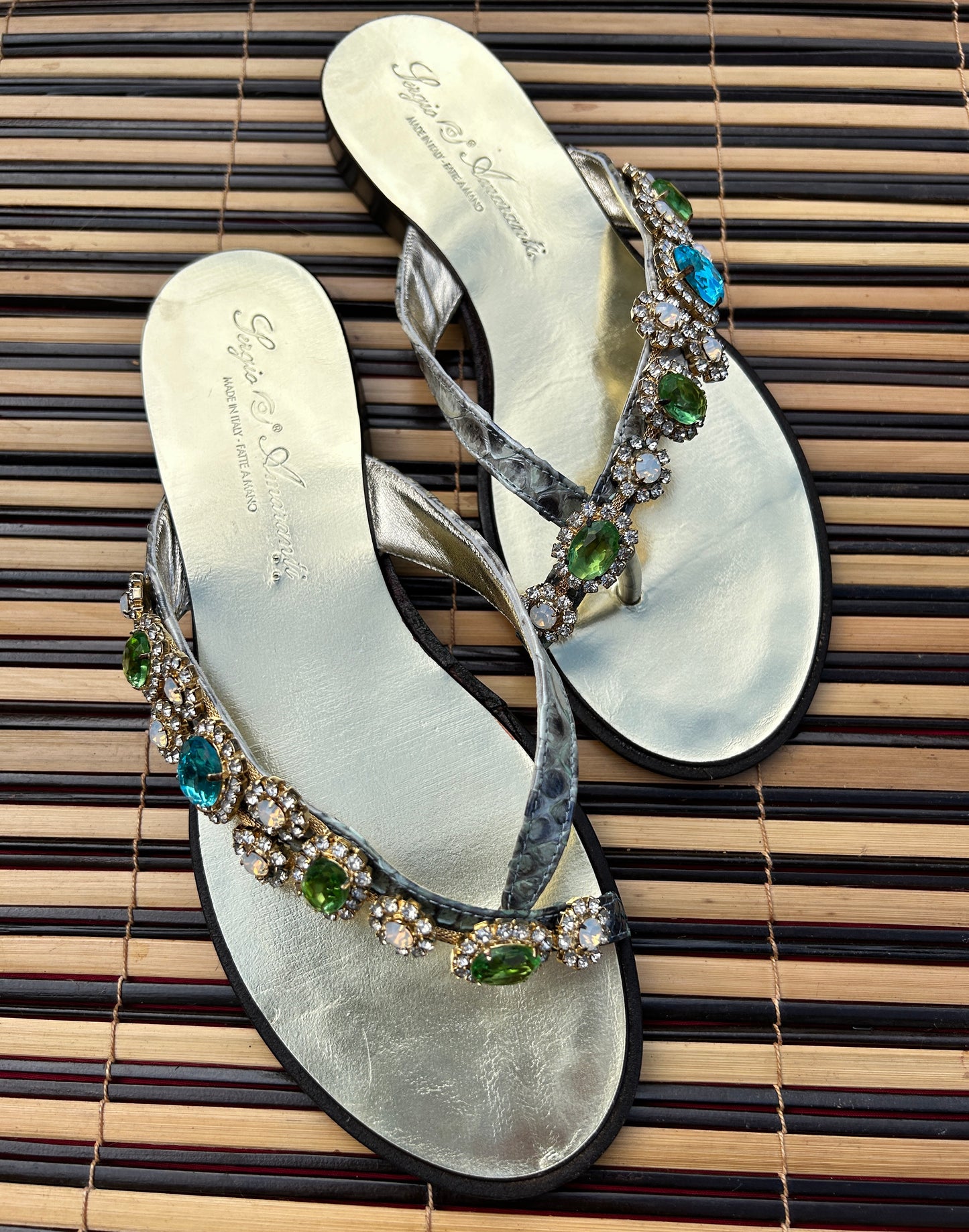 Green & Blue Coloured Swarovski Jewelled Italian Sandals