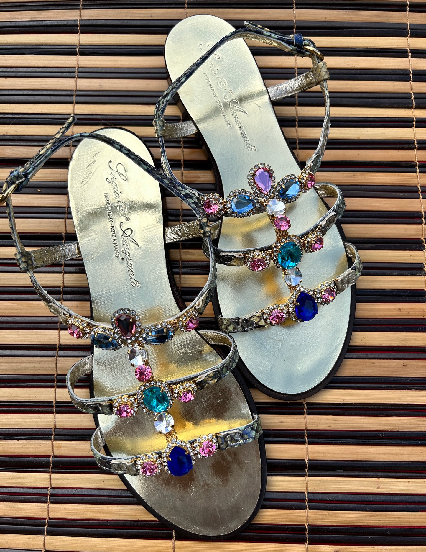 Multi Coloured Swarovski Jewelled Italian Sandals