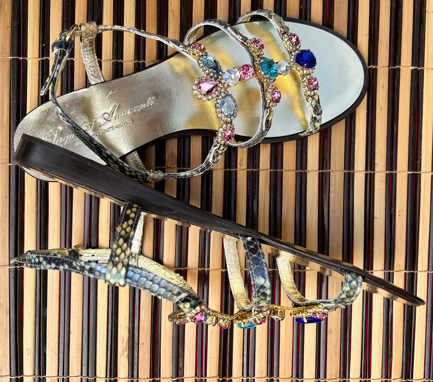 Multi Coloured Swarovski Jewelled Italian Sandals