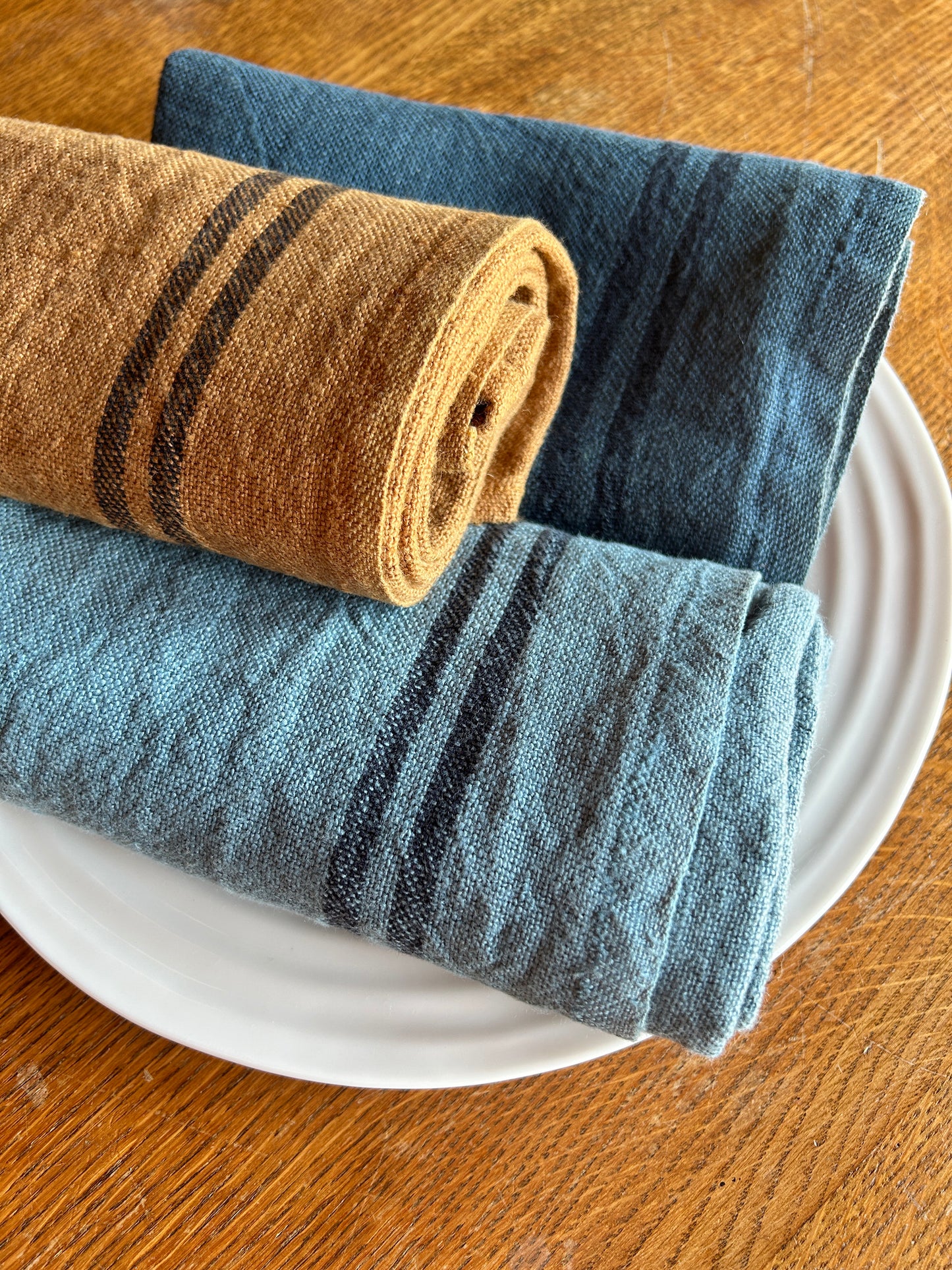 Vintage Ochre Large Pre-washed French Country Linen Tea Towels from Charvet Editions