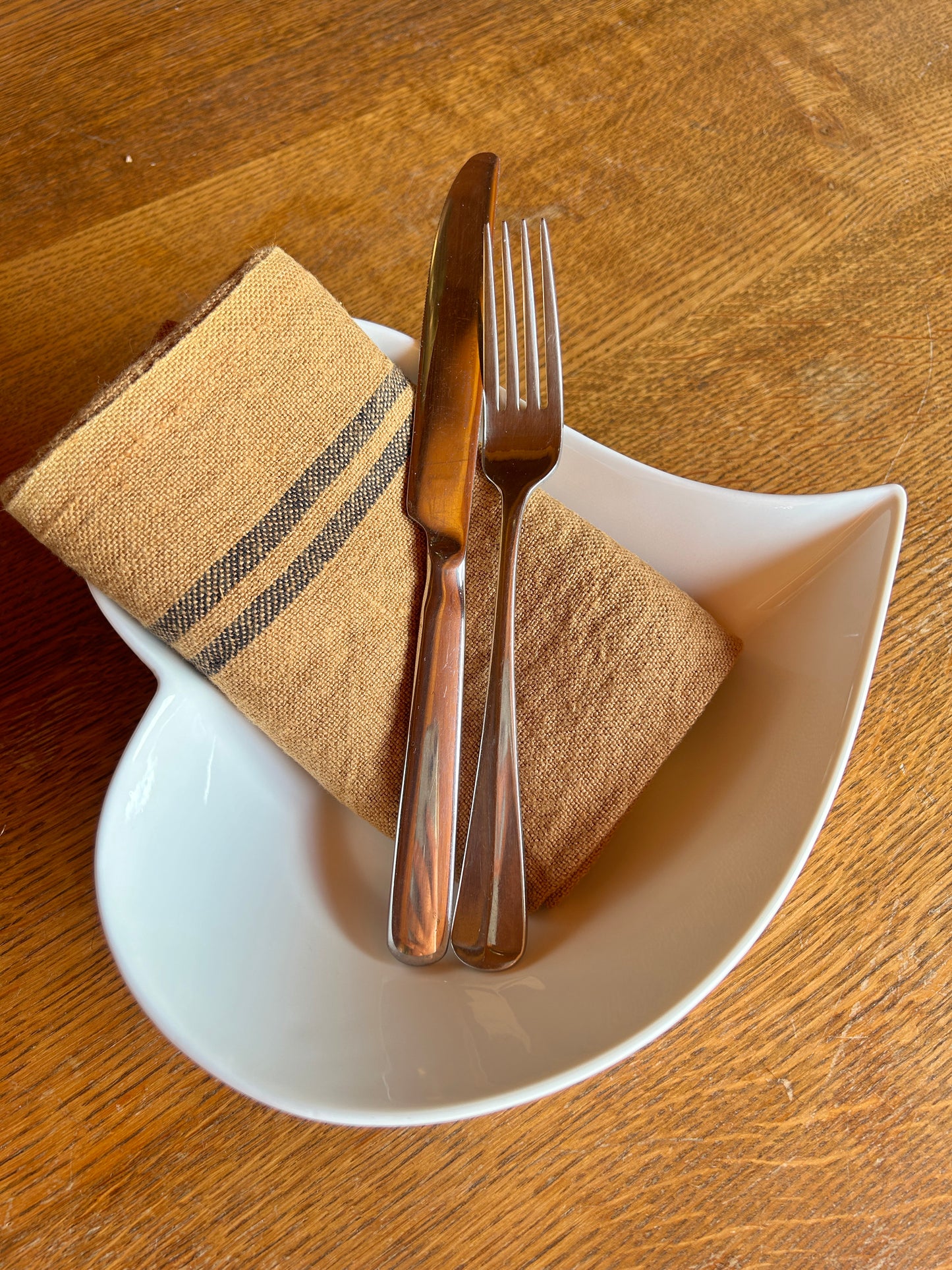 Vintage Ochre Large Pre-washed French Country Linen Tea Towels from Charvet Editions
