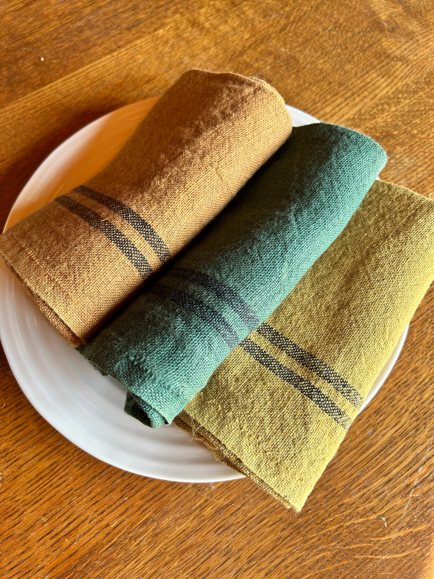 Vintage Ochre Large Pre-washed French Country Linen Tea Towels from Charvet Editions