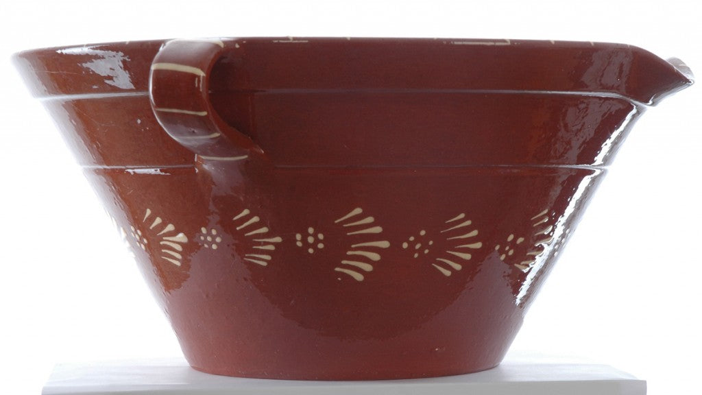 Hand Thrown Terracotta Extra Large Serving/Mixing Bowl with Pouring Lip and 2 Handles