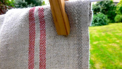 A Unique Set of 3 Large Red Pure Linen Tea Towels