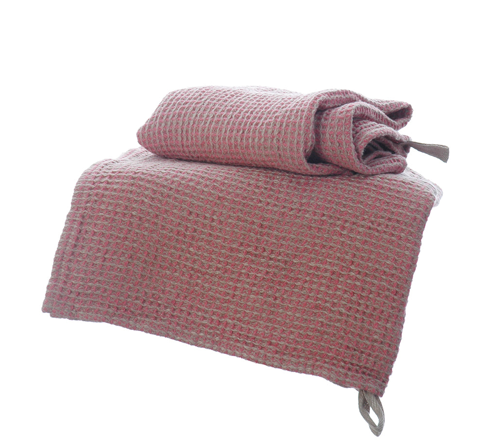 Super Soft Waffle Linen Guest Hand Towels with Hanging Loop in Pink & Blue 50x65cm