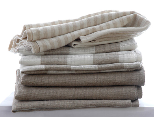 Natural Pure Linen Table Runner in Plain-Checked or Striped 50x150cm
