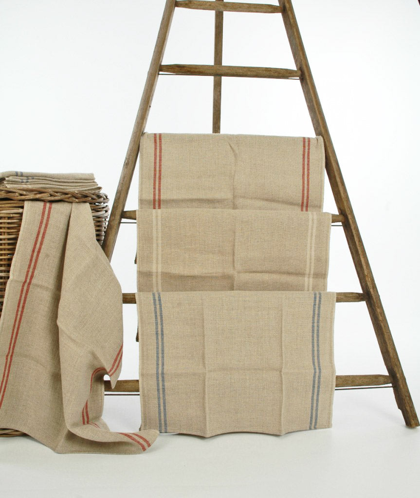 Large Pure French Linen Tea Towels with Stripe Detail 72x50cm