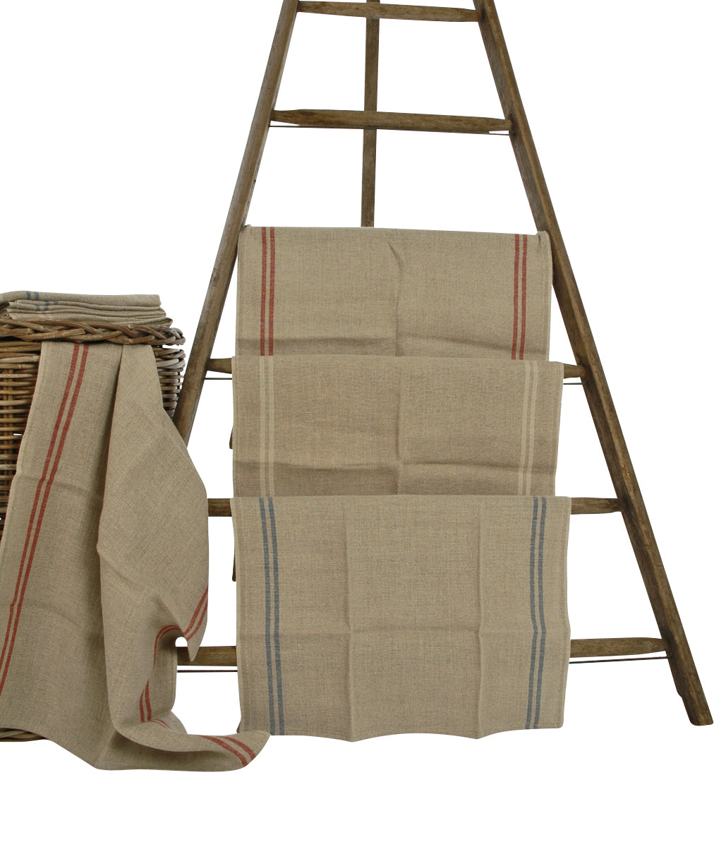 Large Pure French Linen Tea Towels with Stripe Detail 72x50cm