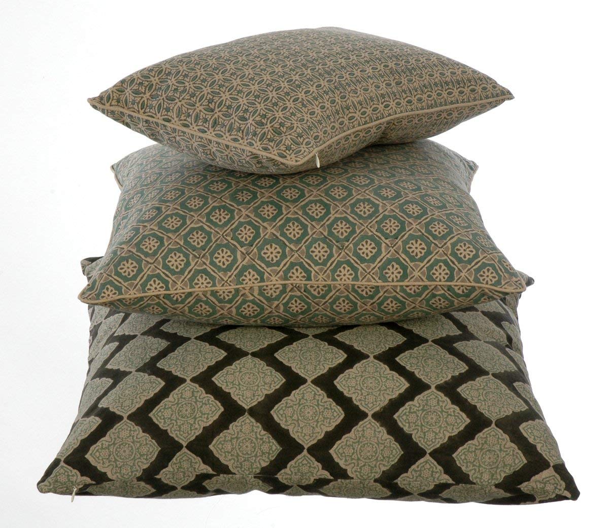 Potager Collection Cotton Cushion in Green Mix Maze 60x60 Hand Block Printed
