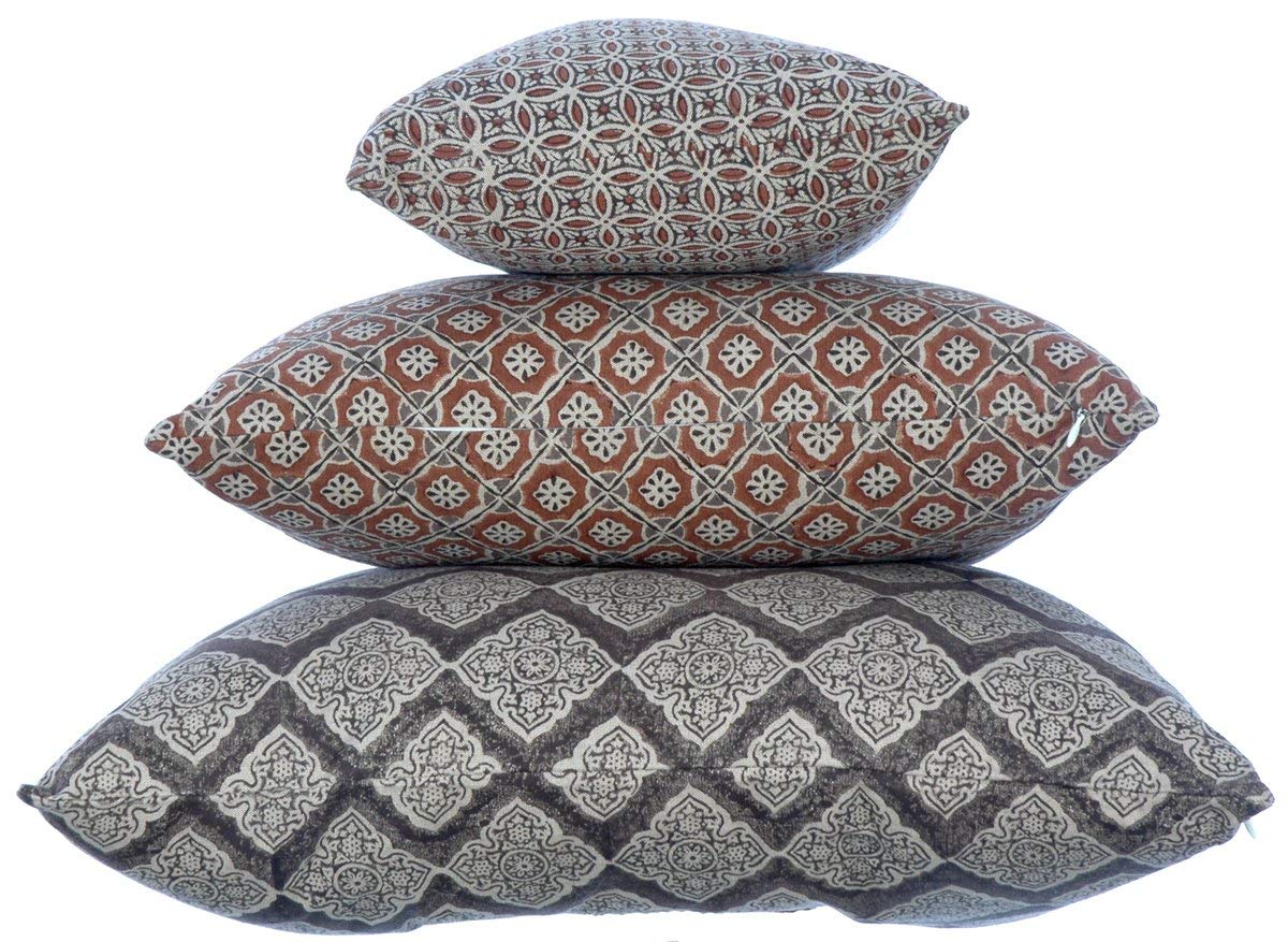 Potager Collection Cotton Cushion in Deep Chocolate Maze 60x60 Hand Block Printed