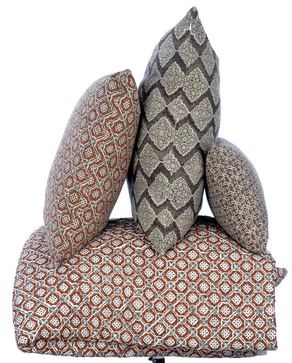 Potager Collection Cotton Cushion in Deep Chocolate Maze 60x60 Hand Block Printed