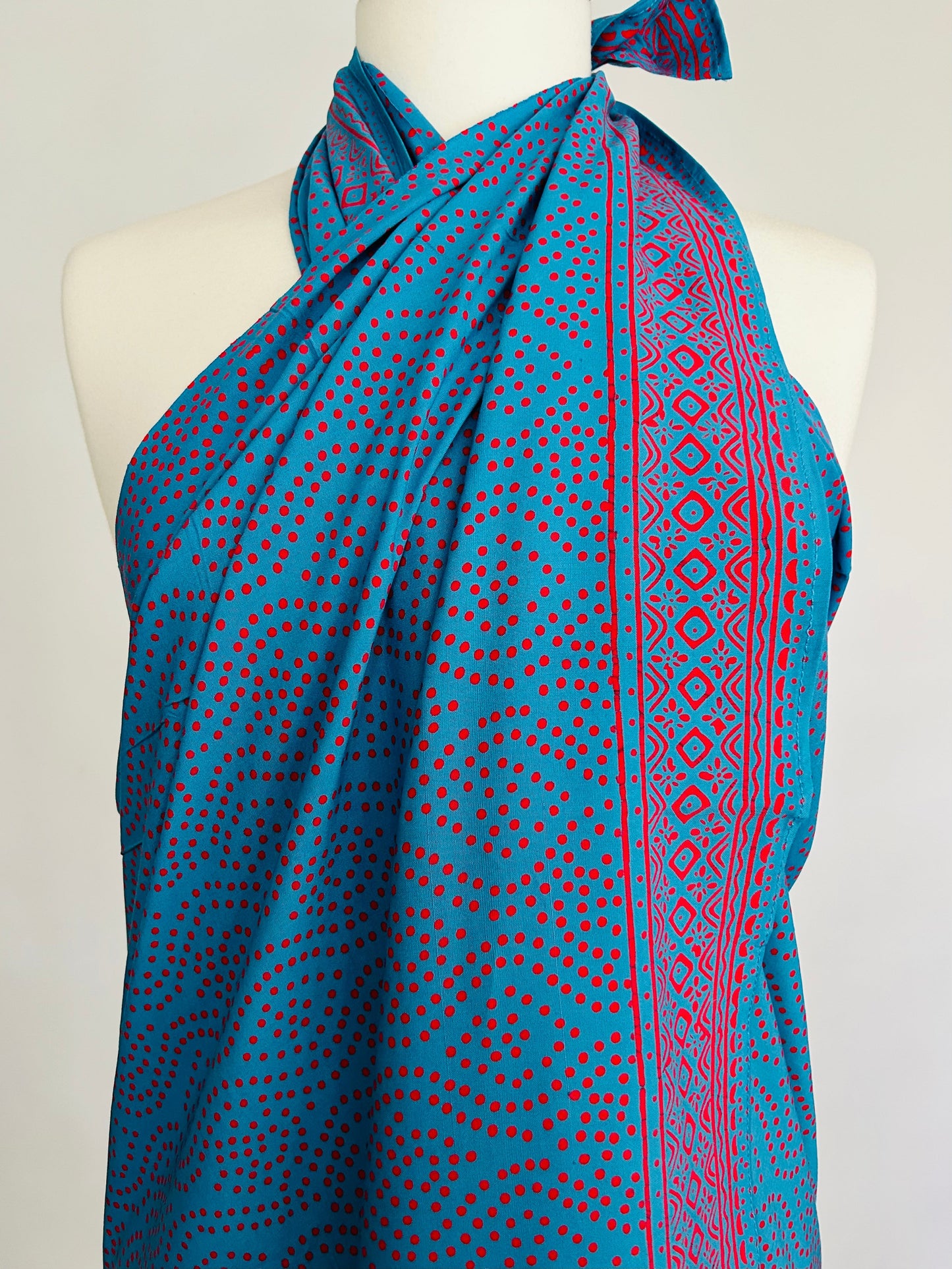 Pointillism Red on Blue Batik Sarong