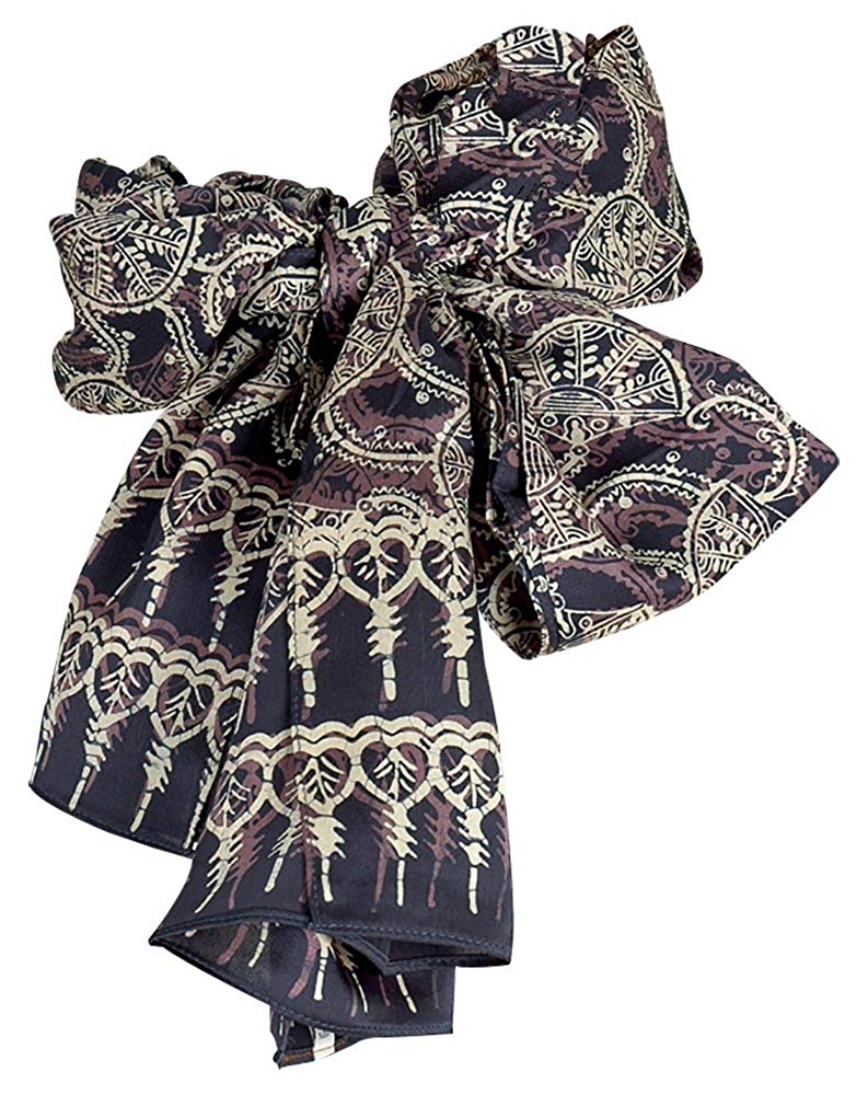 Cream Fans on Blue Short Silk Sarong/Scarf 180x50cm