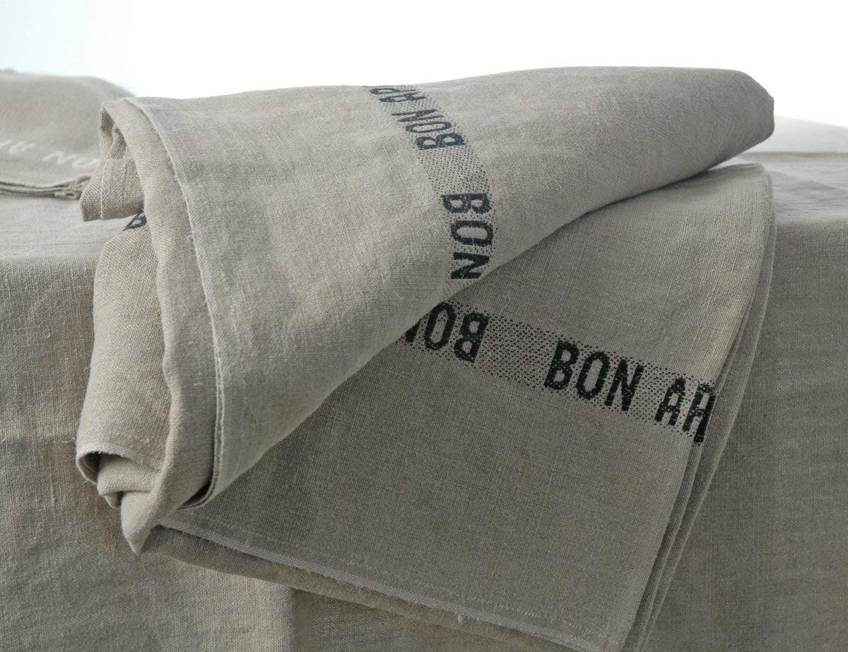 Pure French Heavyweight Linen Tablecloths with White Bon-Appetit Detailing