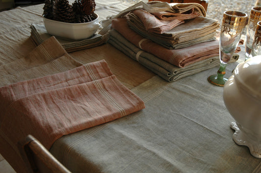 Exquisite Pure French Biella Linen Tablecloths in Mineral Green in 4 Sizes