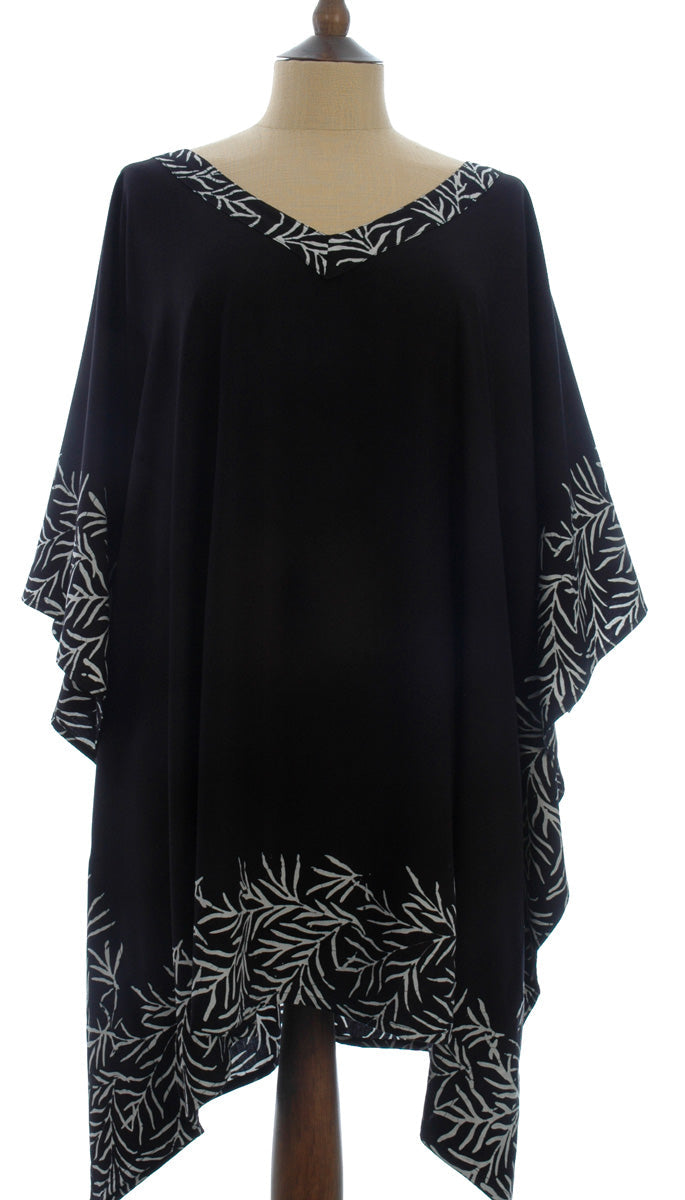 Black Kaftan with a White Bali Flower Batik Border