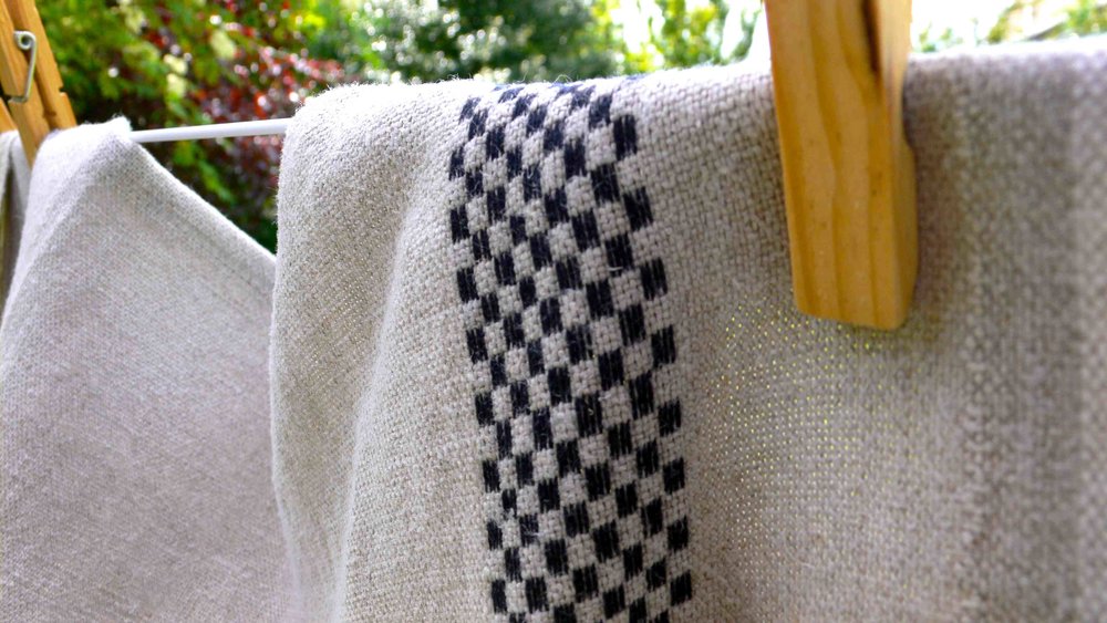Heavyweight Linen Tea Towel with Checked Stripe Detail 75x44cm