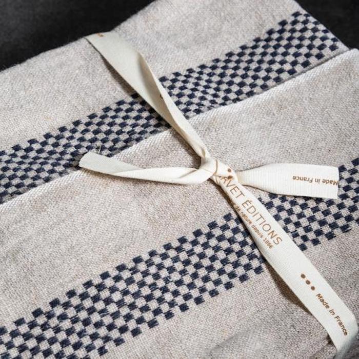 Linen Tea Towel with Checked Stripe Detail 75x44cm