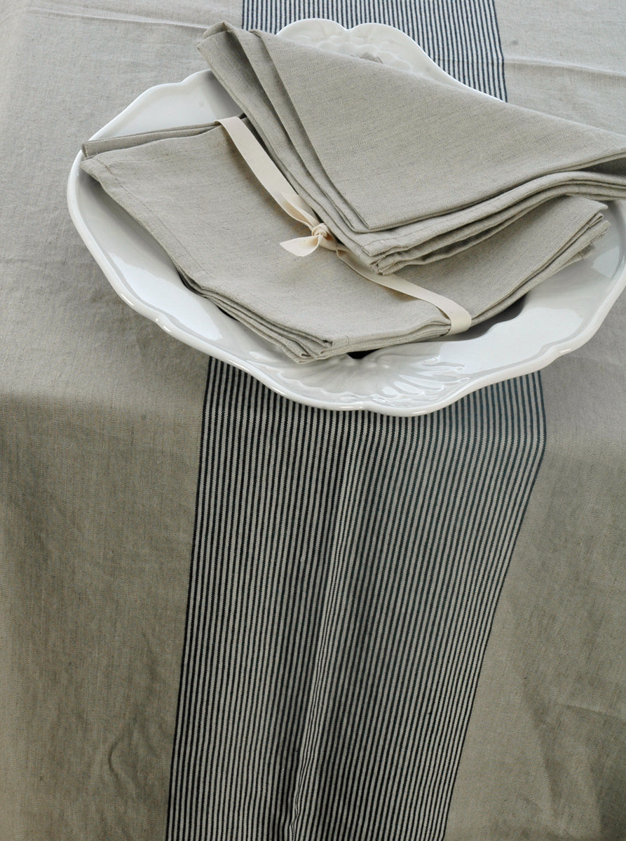 French Linen Tablecloth with Black Ticking Detail 170x275cm