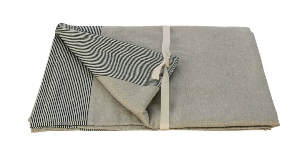 French Linen Tablecloth with Black Ticking Detail 170x275cm