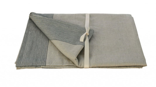 French Linen Tablecloth with Black Ticking Detail 170x275cm