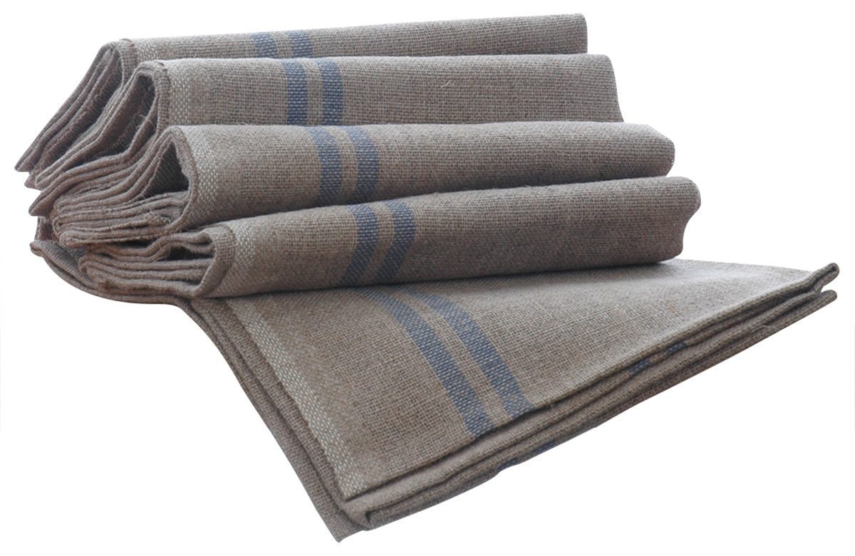 pure linen tea towels with blue stripe detail