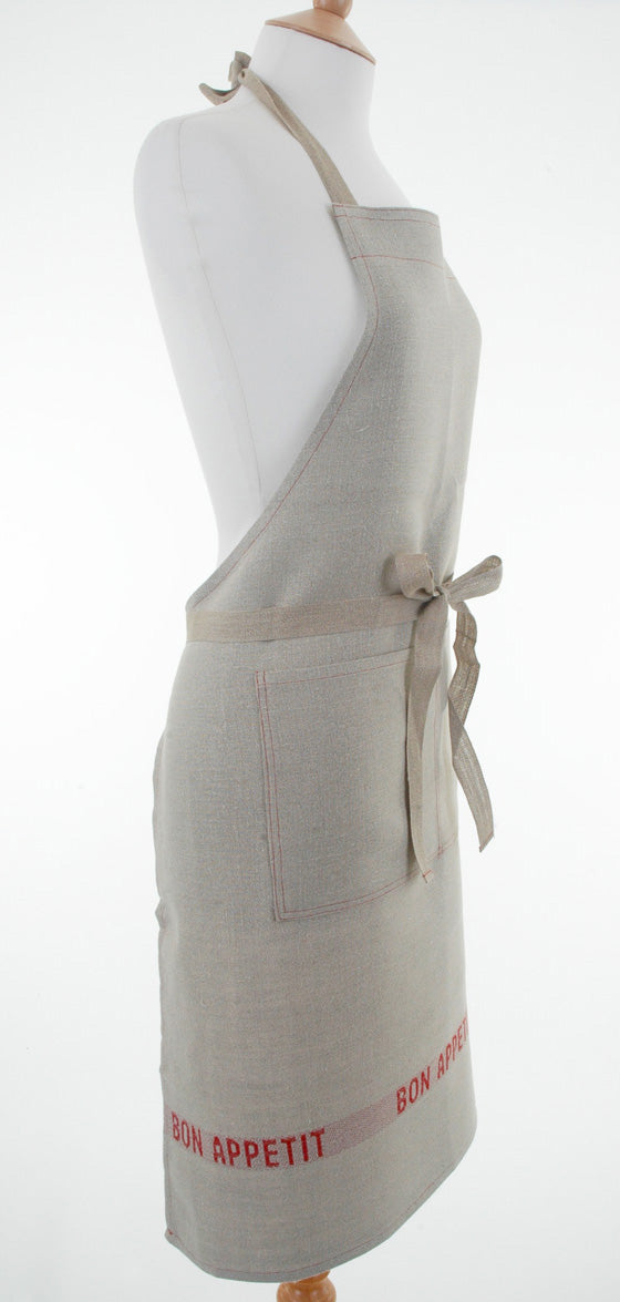 Pure Pre-Washed Linen Apron with Red Bon Appetit Detail