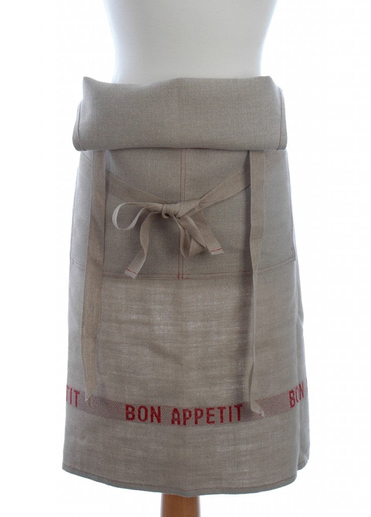 Pure Pre-Washed Linen Apron with Red Bon Appetit Detail
