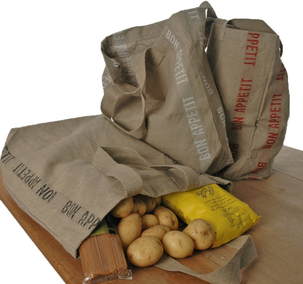 Robust Linen Practical Shopping Bag with Attractive White Bon Appetit Detail