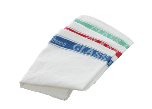 3 Large Linen/Cotton Union Tea Towels with Green, Red and Blue Detail 75x50cm