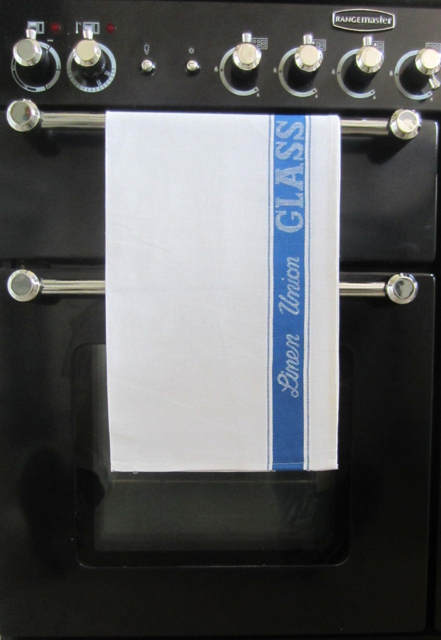 Set of 3 Large Linen/Cotton Union Tea Towels with Blue Detail 75x50cm