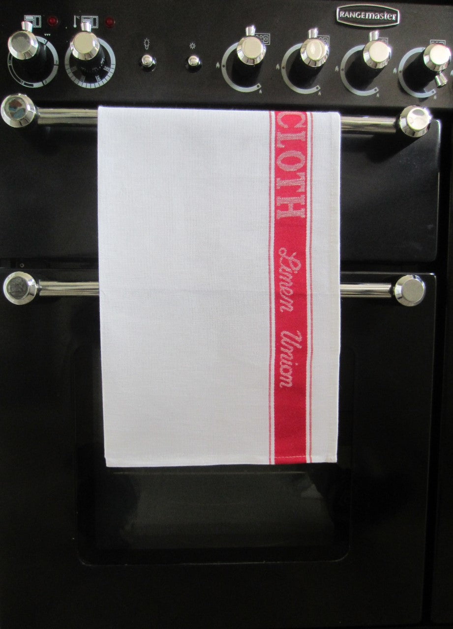 Set of 3 Large Linen/Cotton Union Tea Towels with Red Detail 75x50cm