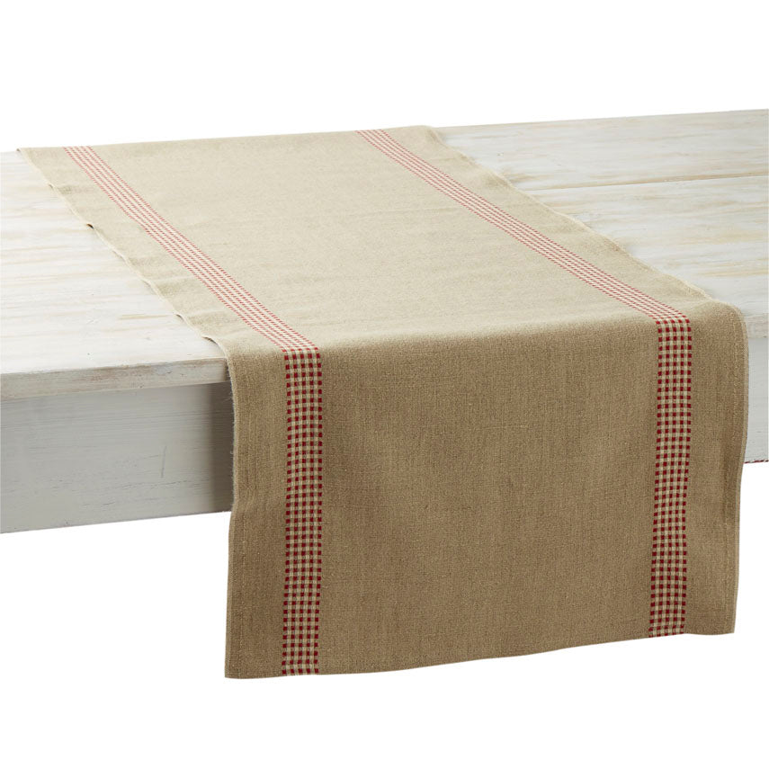 Pure Linen Table Runners with Checked Striped Detail 45x150cm