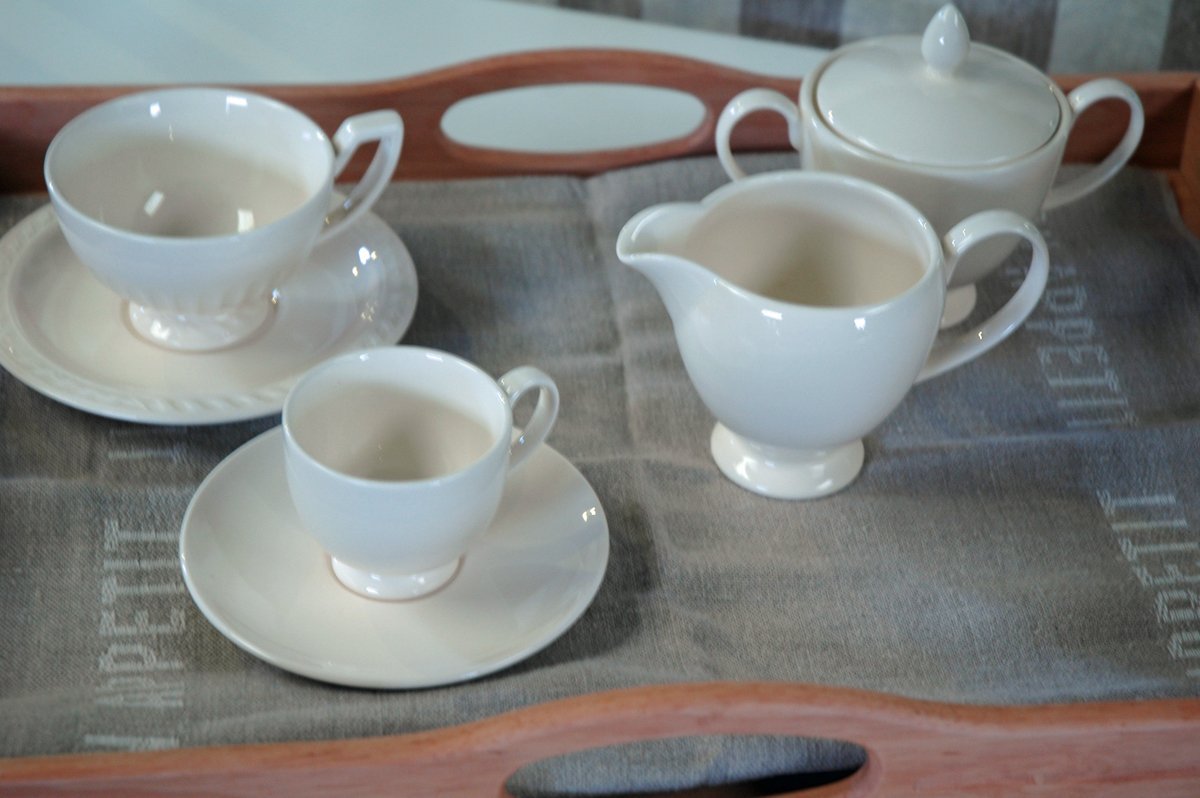 2 Ivory Cream Fine Ironstone China Espresso Cups and Saucers