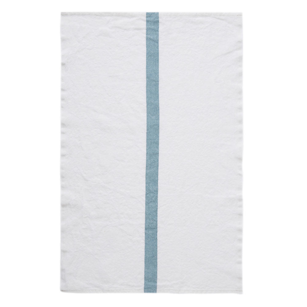 Pure Linen Tea Towel With Aqua or Rosa Stripe detail