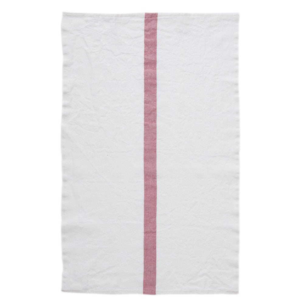 Pure Linen Tea Towel With Aqua or Rosa Stripe detail