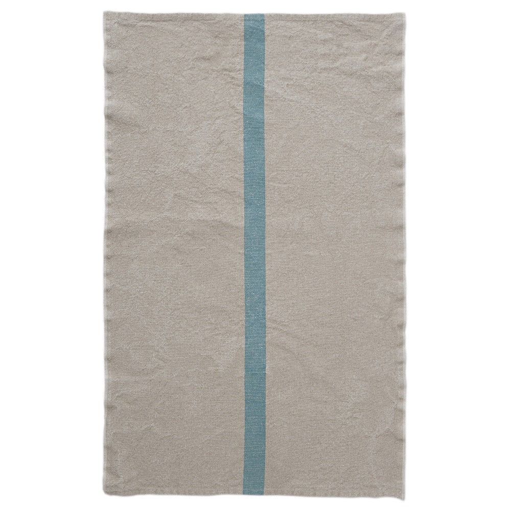 Pure Linen Tea Towel With Aqua or Rosa Stripe detail