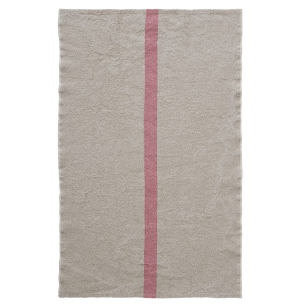 Pure Linen Tea Towel With Aqua or Rosa Stripe detail