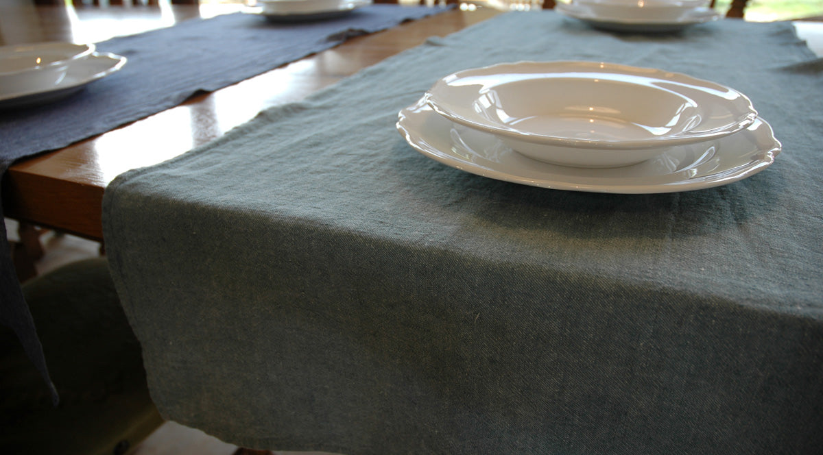 Pure Linen Table Runners 50x150cm in Denim Blue or Green