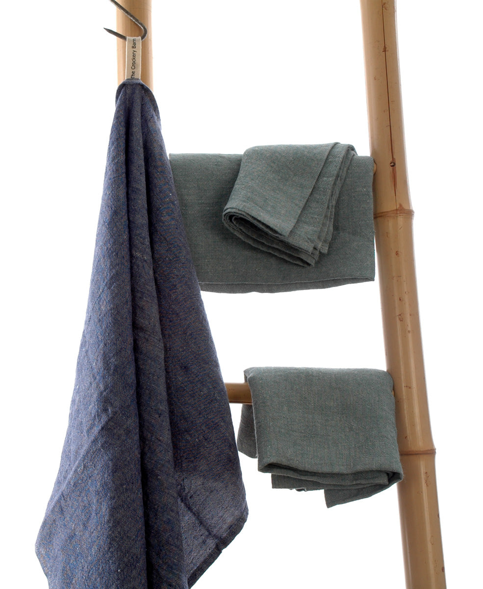 large Pure Linen Tea Towels in Denim Green 80x50cm