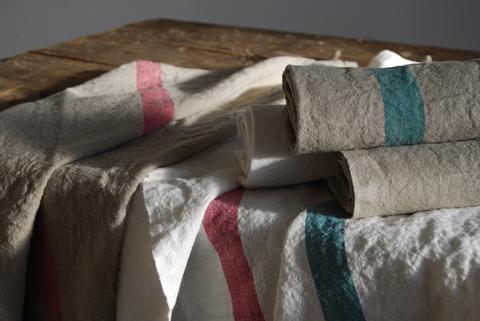 Pure Linen Tea Towel With Aqua or Rosa Stripe detail