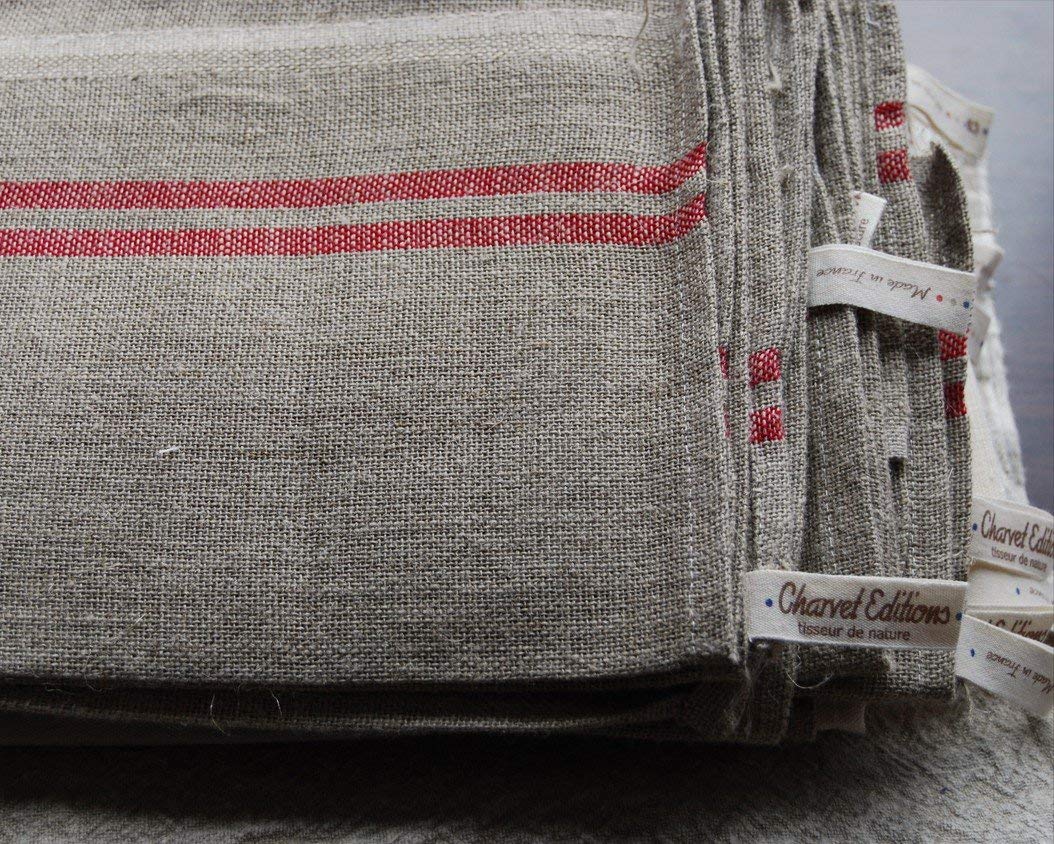 Large Pure French Linen Tea Towels with Stripe Detail 72x50cm